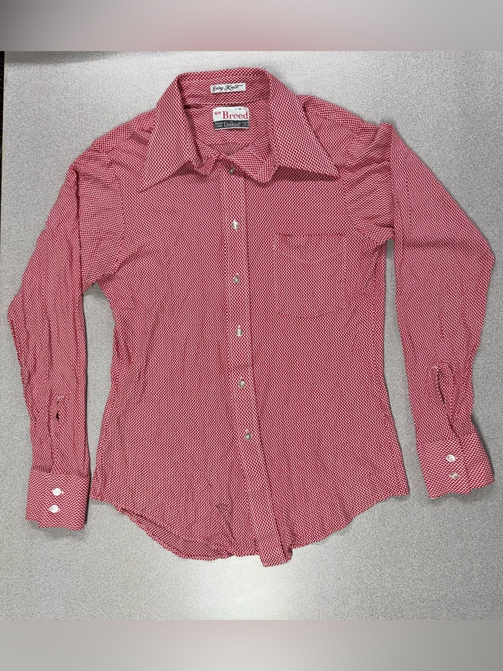 Vintage Now Breed By Campus Easy Knit Red & White Geometric Print Dagger Collar